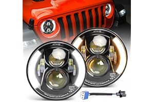 CO LIGHT 7 Inch LED Headlight Round Half Halo Angel Eyes DRL Amber Turn Signal Lights DOT and E-Mark Approved, H6024 LED Headlights with H4 H13 Adapter Compatible for Wrangler JK TJ LJ CJ, 2PCS