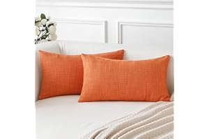 Artscope Housse de Coussin, Lot de 2 en Lin Canapé Taie d'oreiller de Couleur Pure pour Maison Salon Chambre Décoration D'intérieur (Orange, 30x50cm)