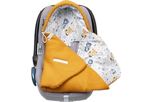 Mikos Copertina per ovetto primaverile, pratica coperta con cappuccio per neonati (75 cm x 75 cm), 100% cotone, universale, per passeggini, passeggino Maxi Cosi a 3 punti (39) (giallo senape)