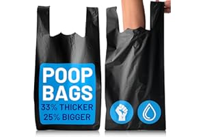 PWGOODS Large Dog Poo Bags - 200 Pack, 33% Thicker & 25% Larger Poop Bag with Easy Tie Handles, 100% Leak Proof, Odour Free Pet Waste Disposal, Discreet Opaque Black