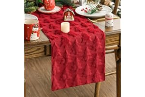 Artoid Mode Soft Plush Faux Fur Red Pine Trees Christmas Table Runner, Seasonal Winter Kitchen Dining Table Decoration for Home Party 33x183 cm