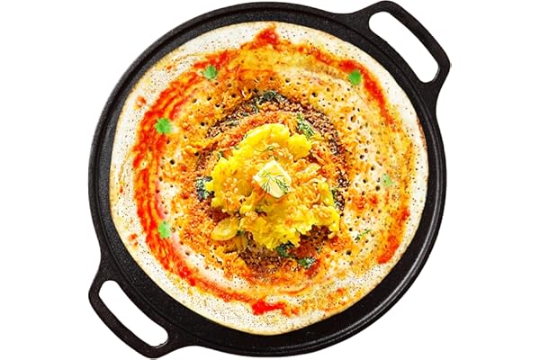 The Indus Valley Pre-Seasoned Cast Iron Tawa for Dosa/Chapathi 30.2cm/11.8 inch, 2.4kg Induction Friendly Nonstick, Pre-Seasoned Tawa, 100% Pure & Toxin-Free, No Chemical Coating, Black