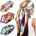 ZYFC 3 Pack Large Square Scarf, Headscarf for Women's Hair, Smooth Satin Scarves, Silk Head Scarf with Classic Patterned for Sleep, Beach or Gift - for Daily Wear, Parties or Decoration- 90 * 90cm