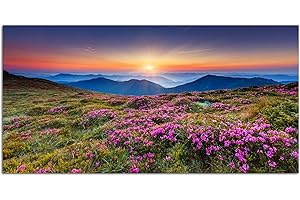 AUGENBLICKE WANDBILDER 120x60cm - Fotodruck auf Leinwand und Rahmen Ukraine Blumenwiese Berge Sonne Natur - Leinwandbild auf Keilrahmen modern stilvoll - Bilder und Dekoration