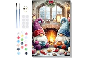 Lxmsja Paint by Numbers Christmas for Adults Beginners with Frame, Painting by Numbers Gnome on Canvas, Diy Acrylic Painting Kit Art and Crafts for Home Wall Decor, 8x12inch