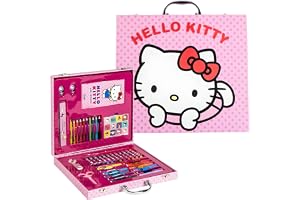 Hello Kitty 52-delat Deluxe målar- och pysselset för barn | Bärbar Deluxe målarlåda med filtpennor, vaxkritor, färgpennor och