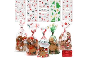 HOINY 120 Stück Cellophantüten, Weihnachten Süßigkeiten Tüten, Kekse Goody Taschen mit 120 Stück Twist Krawatten, Tütchen Zum Befüllen, Zellophantüten Klein für Plätzchen Kekse Pralinen (5 Stilen)