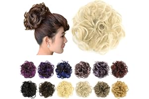 IMISSU 2 Pièces Morceau de cheveux chignon désordonné Updo Faux Chouchous Extension de Queue de Cheval Ondulés Bouclés Postiches Bandeau pour Femmes (2PCS plage blonde)