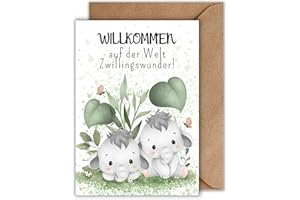 ‎WBDESIGNZ Glückwunschkarte zur Geburt von Zwillingen - Bezaubernde Geschenkkarte mit Umschlag "Willkommen auf der Welt Zwillingswunder" Herzliche Glückwünsche Babyglückwünsche Willkommenskarte Kind (DIN A6)