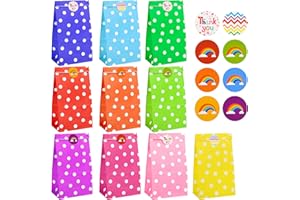 Aurinovellia Papiertüten 20 Stück, Geschenktüten Kindergeburtstage mit 36 Bunte Aufkleber, Candy Tüten aus Papier, Kraftpapiertüten, Braune Beutel, für Kinder und Erwachsenenpartys, Geburtstage