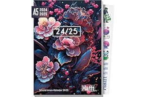 ‎HÄFFT Häfft® PLANER 2024/2025 A5 "Dark Bloom" Schülerkalender, Schülerplaner, Hausaufgabenheft, Schulplaner - nachhaltig & klimafreundlich