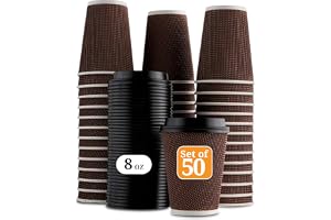 HOMURVIA Brown Disposable Ripple Insulated Coffee Cups with Lids (8oz)-(Set of 50) - Hot Beverage Corrugated Paper Cups – Eco-Friendly & Durable To-Go Cups