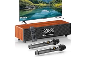 JYX Sound Bar for TV with 2 Wireless Microphones, 50W Surround Sound System Sound Bar, Treble/Bass Control, HDMI ARC/COAX/AUX/USB, Remote Control, TV Soundbar for Gaming/PC/Projector, 15.7 inch