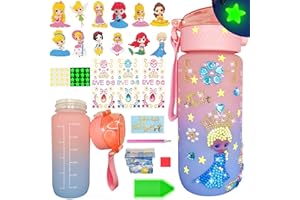 Wbesty Decorate Your Own Water Bottle Kits for Girls Age 4-12, Princess Diamond Painting with Star Glow in The Dark, Arts and Crafts Gifts for Girls Birthday Christmas(Princess)