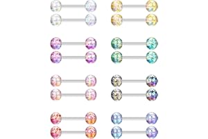 CASSIECA 16Pcs Piercing Langue Acier Chirurgical Piercing Tetons Femme Piercing Langue 12mm/14mm Piercing Teton 16mm/18mm Multicolore Piercing Barre Set Plastique Barbell Bijoux de Piercing