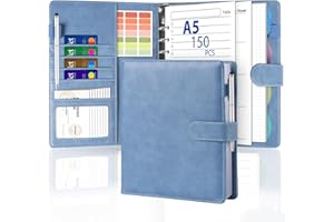 Agoer Segregator do notatnika A5 do wielokrotnego napełniania, 6-pierścieniowy, planer ze skóry PU, z 150 arkuszami do uzupełnienia / papieru tygodniowego/kropkowanego, przekładką na dokumenty