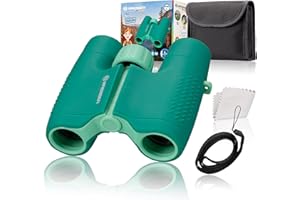 Bresser Prismáticos Infantiles 6x21 con Cuerpo de Goma Resistente y Enfoque de accionamiento Central, Incluye Funda para cinturón y Correa de Transporte, Color Verde