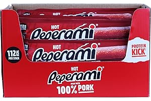 Peperami - Hot Flavour - Hot Smoked Pork Salami Sausage - Box of 24 x 22.5 Grams
