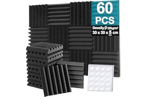 Foneso Lot de 60 panneaux acoustiques, 30 x 30 x 5 cm (densité : 25 kg/m³), mousse acoustique, 3D, absorbeur acoustique haute densité, pour salles d'enregistrement, salles d'enregistrement et bureaux