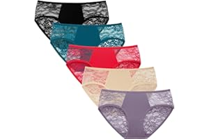INNERSY Majtki damskie koronkowe stretch, seksowna bielizna hipsterska, miękkie majtki, zestaw 5 sztuk