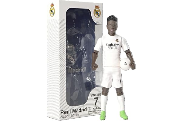 Megableu - Figurine Foot Vinicius - 20 cm - Grande Figurine Footballeur Réaliste & Articulée - Licence Officielle - 10 Points d’Articulation - Jouet Football Real Madrid - Idée Cadeau Fans Vinicius