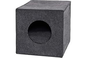 lionto Katzenhöhle aus stabilem Filz passend für Kallax Regale & andere Regalsysteme, 33x37x33 cm, Katzenbett faltbar in Würfelform freistehend, pflegeleicht, mit gemütlichem Liegekissen, dunkelgrau