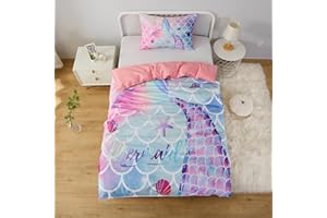 MUSOLEI Copripiumino singolo bambina Copripiumino sirena Set copripiumino singolo bambino Copripiumino 135x200 e 1 Federa 50X80 cm Regalo bambina Set copripiumino singolo bimba Compleanno Poliestere