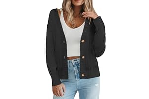 Zeagoo Chaqueta de punto para mujer, manga larga, cuello en V, tira de botones, parte delantera abierta, elegante, informal, tallas S-XXL