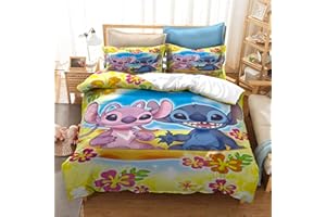 SMNVCKJ Stitch Juegos de ropa de cama con diseño en 3D, ropa de cama de 100 % microfibra gruesa y suave, incluye fundas de almohada, adecuada para niños y niñas (individual, 135 x 200 cm, 12)