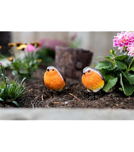 2 Stück Rotkehlchen-Gartenfiguren Aus Kunstharz – Realistisch, 13x11 Cm, Für Innen Und Außen
