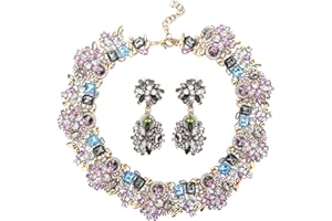 Kakonia Bib Statement Necklace for Women Chunky Choker Necklace and Earrings Set Rhinestone Vintage Fashion Necklace Costume Jewelry
