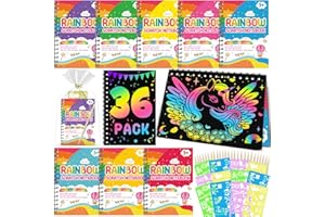 FUNNYB&G Scratch Art Bambini Set: 36 Libri Fogli Neri da Grattare Bambini Kit Regalini Fine Festa Compleanno con 38 Stilo in Legno, 36 Righelli Modello Forniture Artigianali per Bambini Dopo Festa