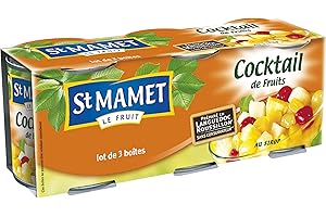 St MAMET les Vergers - Les Fruits en Morceaux - Cocktail de Fruits - Salades de Fruits Cocktail avec Son Jus Naturel 375 g