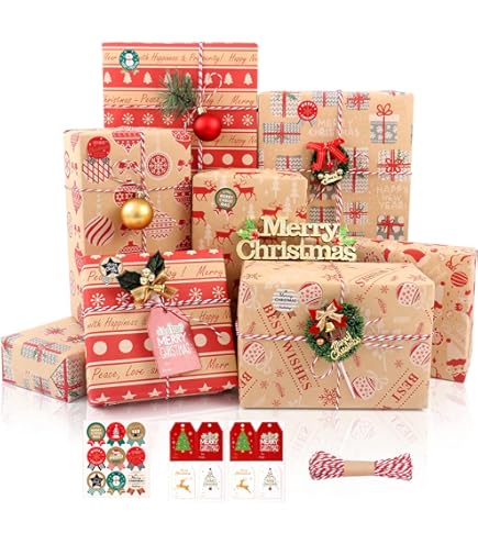 Carta Da Regalo Kraft Riciclata - Confezione Completa Con Etichette E Nastro Per Compleanni E Feste