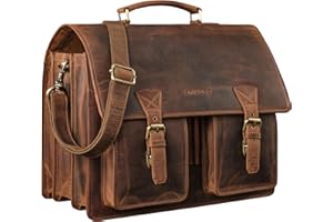 STILORD "Cory Maletín Piel Hombre Mujer Grande Bolso Profesor XL Cuero Genuino 15,6 pulgadas Portátil Bolsa de Negocios Vintage con Correa Maleta Color:marrón - medio