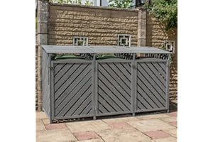 BPS ACCESS SOLUTIONS BPS Deluxe Wooden Bin Store | Wheelie Bin Hideaways Outdoor | Storage Garden Large Garbage | Grey (Triple)