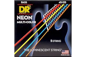 DR Strings HI-DEF NEON™ - Cuerdas de bajo multicolor de colores: 5 cuerdas medianas 45-125