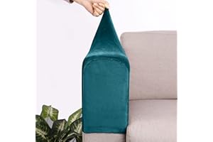 VIKAUL Set of 2 Spandex Armrest Covers Anti-Slip Couch Arm Covers Thick Velvet Armchair Slipcovers Removable Armchair Covers for Sofas Recliner Chairs Office,Peacock Blue
