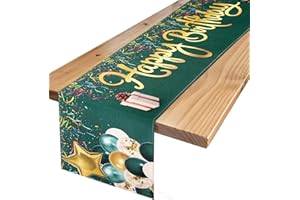 HANRUNSI Tischläufer Geburtstag Grün Ballon Alles Gute zum Geburtstag Tischläufer 40x140cm Leinen Grün Geburtstag Tischläufer Küche Esstisch Dekoration mit Gold Weiß Grün Luftballons