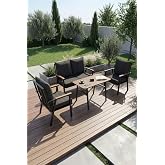Reyo Falez 4'l&uuml; Bah&ccedil;e Oturma Grubu, Metal İskelet, Ahşap Detaylı Kol&ccedil;ak, Minderli Koltuk ve Orta Sehpa, Balkon Teras Veranda 