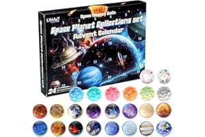 LIHAO Calendrier de L'Avent 2025,24 Pcs Balles Rebondissantes en Caoutchouc, Espace et Planètes,Cadeaux Noël pour Enfants