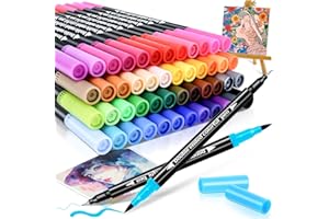 FPMYB Dual Brush Pen Set 48 colores Fineliner Set, rotuladores gruesos y finos, rotuladores de pincel, rotuladores para niños, adultos, bolígrafos Fineliner para Bullet Journal, libros para colorear, manga