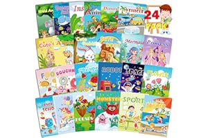 Aannanl 24 Mini Livres de Coloriage Pour les Enfants de 2 à 4 Ans, Cadeaux D'Anniversaire de Fête, Activités Pour les Classes D'école, y Compris les Dinosaures, les Sirènes, les Princesses