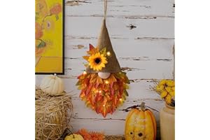 Solihigh Fall Maple Gnome Front Door Hanger, Autumn Wreaths for Front Door, Fall Decorations Autumn Maple Leaf Sunflower Wreath for Halloween Thanksgiving Harvest Decoration