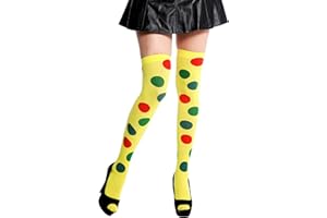 dressmeup K0817 Strümpfe Damenstrümpfe Overknees Halloween Karneval Clown gelb Punkte bunt Polka Dots