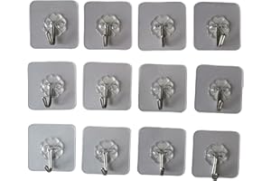 MIEGUIWOR 12 Piezas Ganchos Adhesivos para Pared,Permitirse 10kg (Max),Ganchos Adhesivos Transparentes,Ganchos Adhesivos Gancho para Baño,Cocina,Pared,Toalla,Ropa,Sombrero,Adornos Navideños