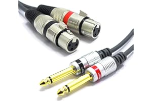 VITALCO Cavo Dual XLR Femmina a 2x Jack 6.3mm Mono Cavo per Microfono 1.5m Doppio Jack 6.3 TS Maschio a 3 Pin Connettore Adattatore Audio