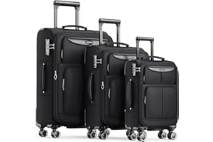 SHOWKOO Valise Lot de 3 Souple Extensible Légère Durable Trolley Tissu Oxford Sets de Bagages Cabine avec 4 roulettes Silencieuses à 360° et Serrure TSA
