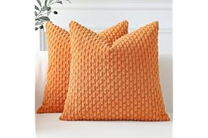 Sungeek Set of 2 Corduroy Cushion Covers, Decorative Cushion Covers, Soft Cushion Cover, Decorative Cushion, Sofa Cushion, Boho Decorative Cover, Cushion Cover for Sofa, Bedroom, Living Room (Orange,