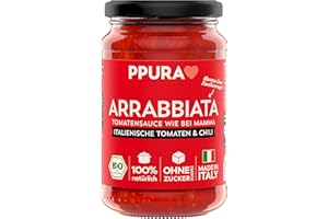 PPURA Bio Tomatensauce Arrabbiata | Pasta-Sauce mit Fruchtigen Tomaten & Chili | 100% Natürlich | Nudel-Soße Vegan Ohne Zuckerzusatz & Konservierungsstoffe | 340g Glas